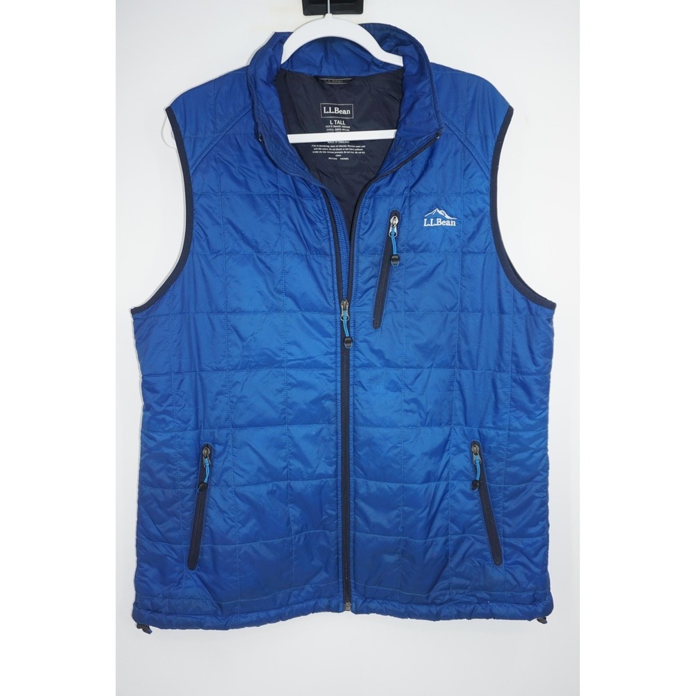 LL Bean Vest Mens Large Tall Blue Quilted Primaloft Insulated Zip‎ Pockets Warm